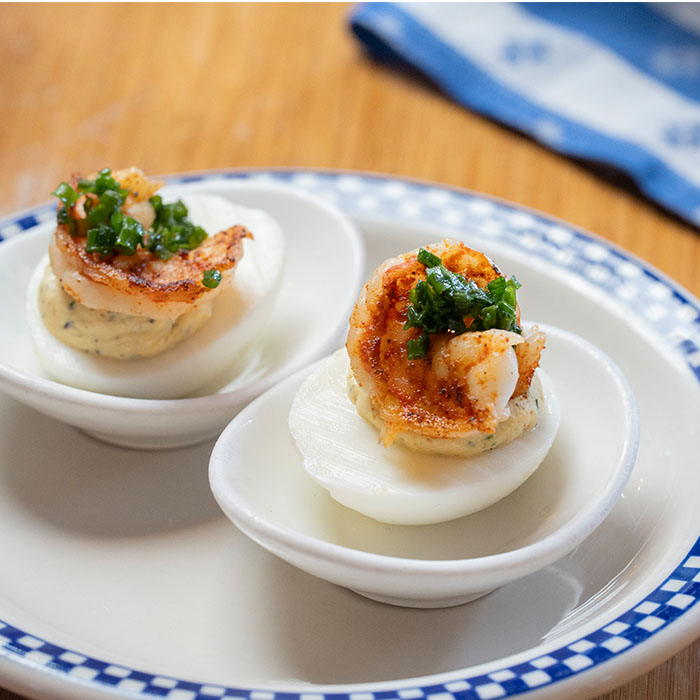 Duke's Seafood deviled eggs with prawns